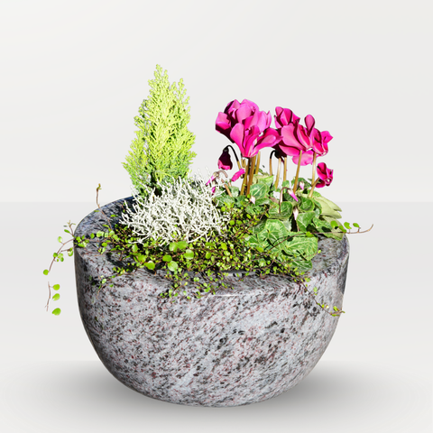 Modern-grande Granit-Grabschale weiß-beige-grau-bräunlich 40 cm