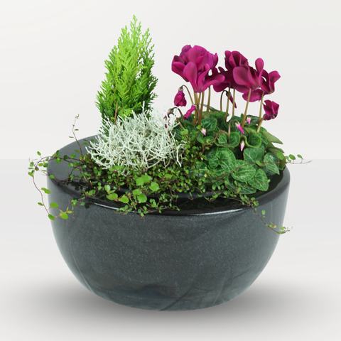 Modern-grande Granit-Grabschale weiß-beige-grau-bräunlich 40 cm